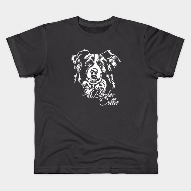 Funny Border Collie dog portrait Kids T-Shirt by wilsigns